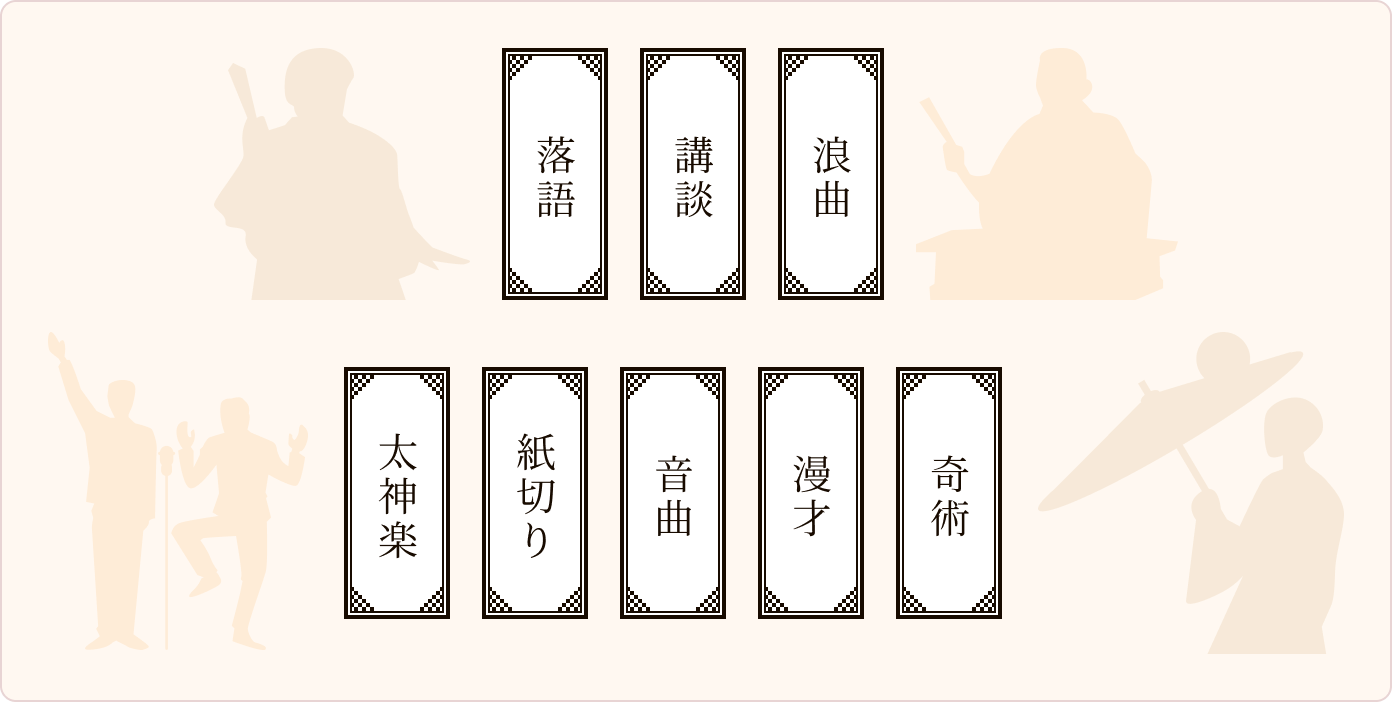 寄席での演芸には、太神楽、紙切り、音曲、漫才、奇術など様々な種類が存在します。