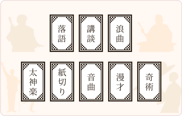 寄席での演芸には、太神楽、紙切り、音曲、漫才、奇術など様々な種類が存在します。